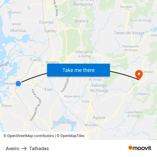 Aveiro to Talhadas map