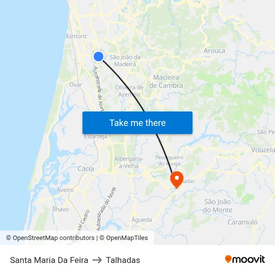 Santa Maria Da Feira to Talhadas map