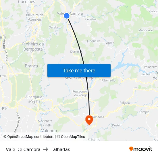 Vale De Cambra to Talhadas map