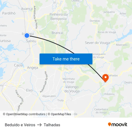 Beduído e Veiros to Talhadas map