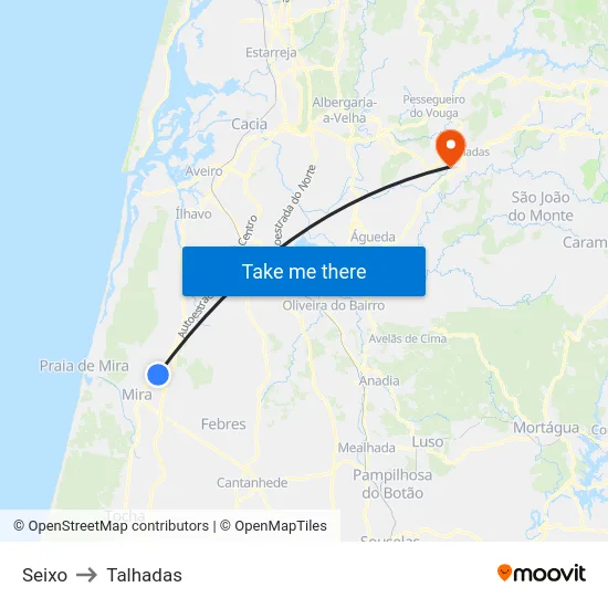 Seixo to Talhadas map