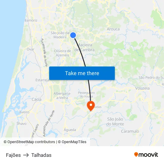 Fajões to Talhadas map