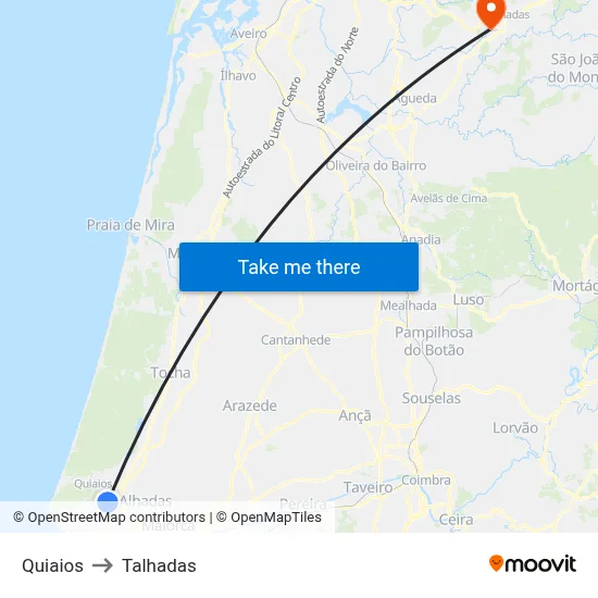 Quiaios to Talhadas map