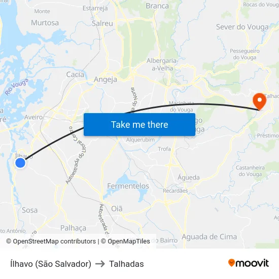Ílhavo (São Salvador) to Talhadas map