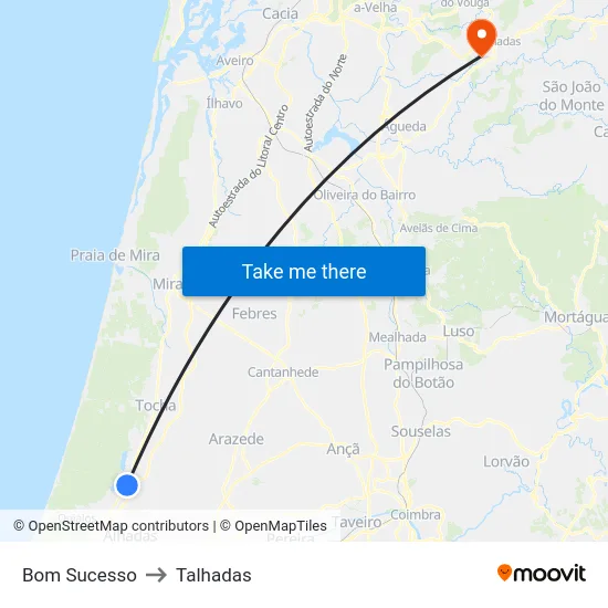 Bom Sucesso to Talhadas map