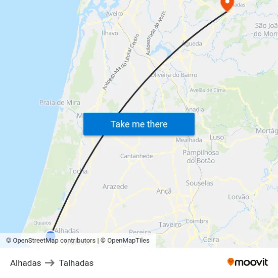 Alhadas to Talhadas map