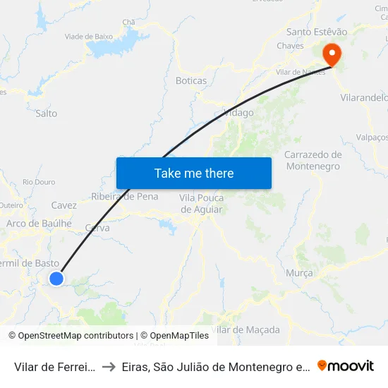 Vilar de Ferreiros to Eiras, São Julião de Montenegro e Cela map