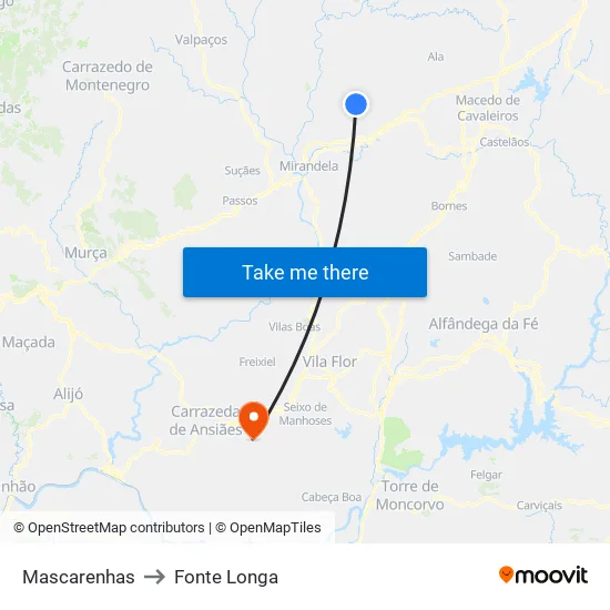 Mascarenhas to Fonte Longa map