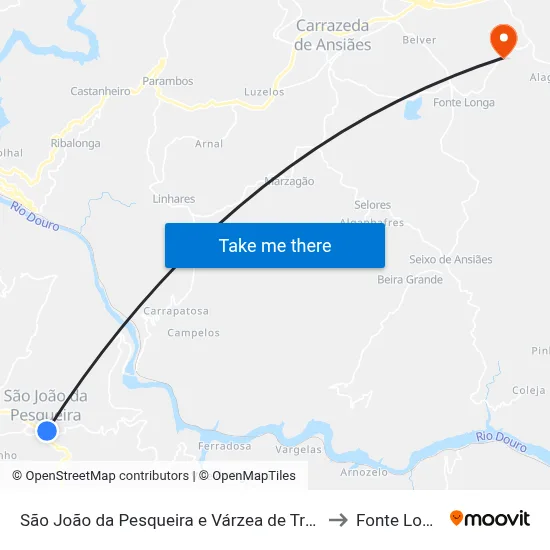 São João da Pesqueira e Várzea de Trevões to Fonte Longa map