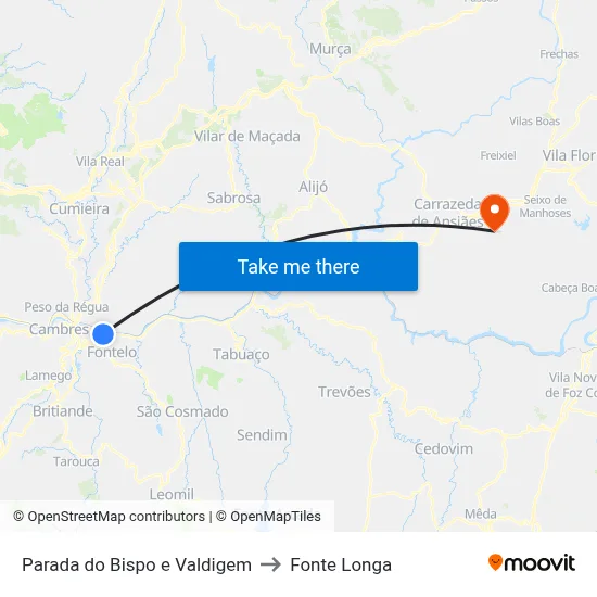 Parada do Bispo e Valdigem to Fonte Longa map