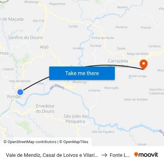 Vale de Mendiz, Casal de Loivos e Vilarinho de Cotas to Fonte Longa map