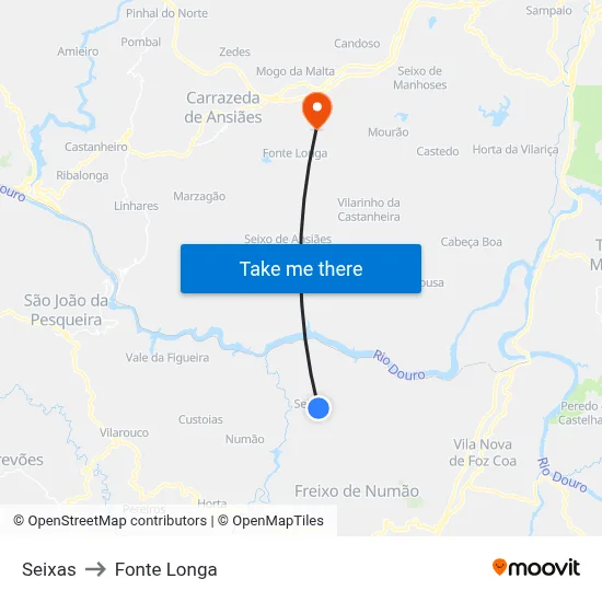 Seixas to Fonte Longa map