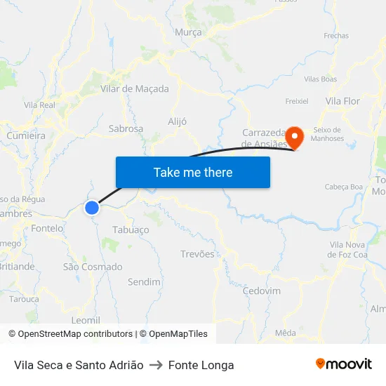 Vila Seca e Santo Adrião to Fonte Longa map