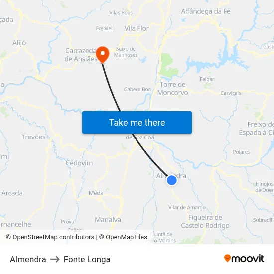 Almendra to Fonte Longa map