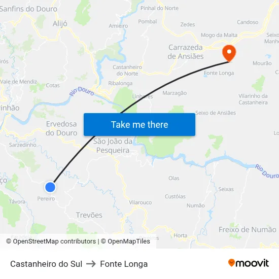 Castanheiro do Sul to Fonte Longa map