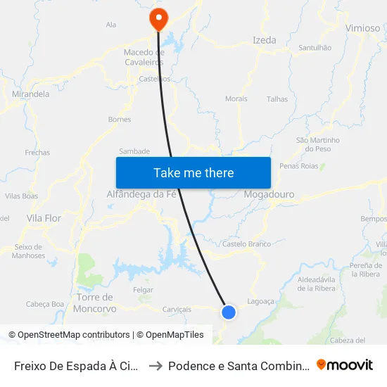 Freixo De Espada À Cinta to Podence e Santa Combinha map