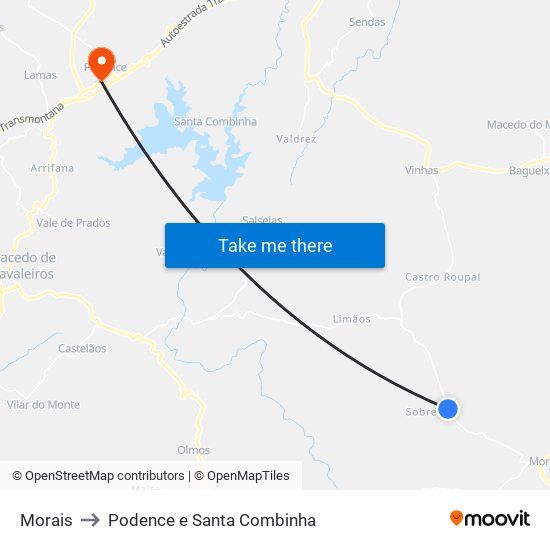 Morais to Podence e Santa Combinha map