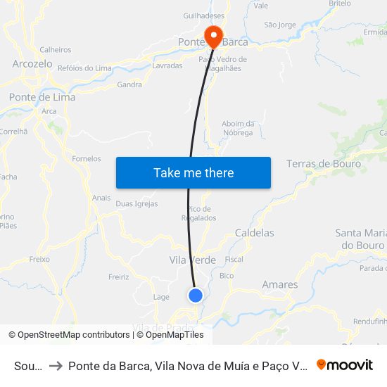 Soutelo to Ponte da Barca, Vila Nova de Muía e Paço Vedro de Magalhães map