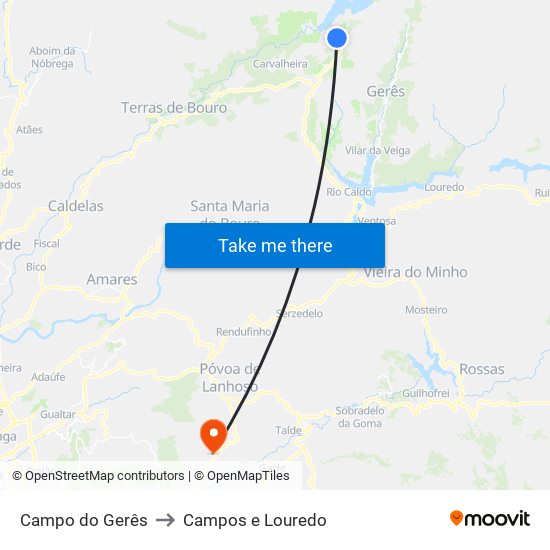 Campo do Gerês to Campos e Louredo map