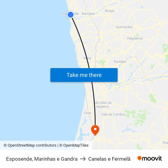Esposende, Marinhas e Gandra to Canelas e Fermelã map