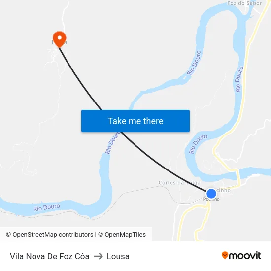 Vila Nova De Foz Côa to Lousa map