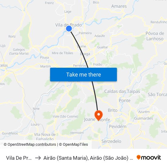 Vila De Prado to Airão (Santa Maria), Airão (São João) e Vermil map