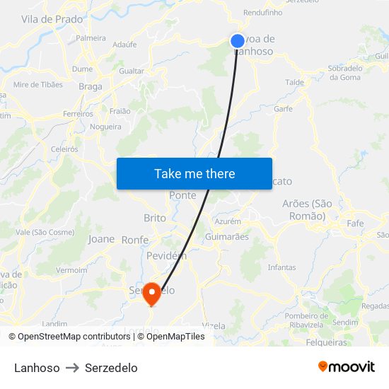 Lanhoso to Serzedelo map