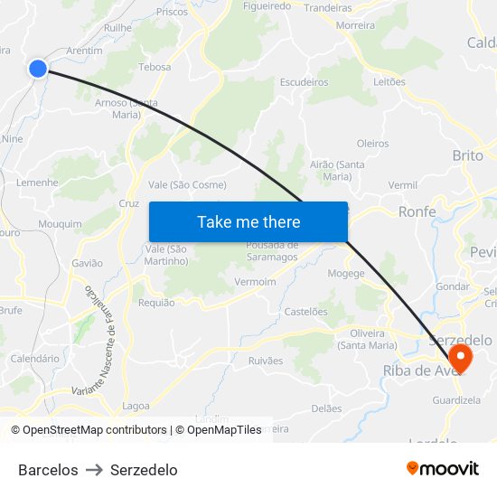 Barcelos to Serzedelo map