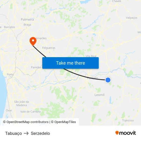 Tabuaço to Serzedelo map