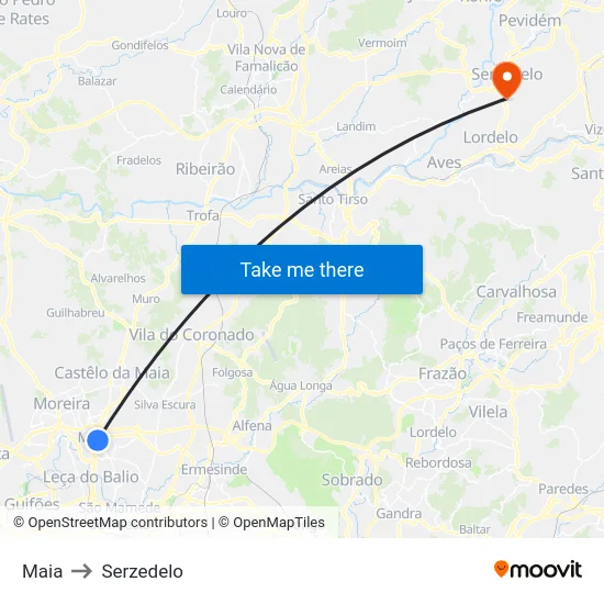 Maia to Serzedelo map