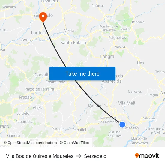 Vila Boa de Quires e Maureles to Serzedelo map