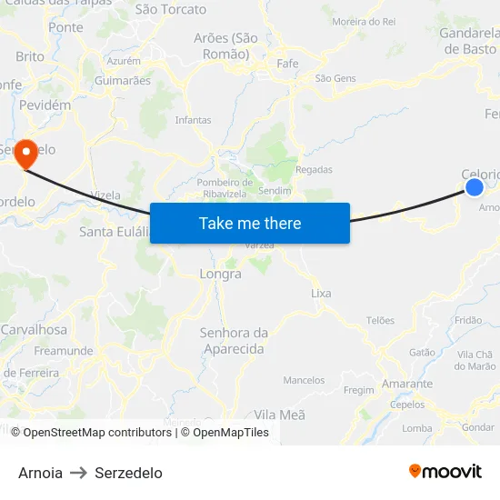 Arnoia to Serzedelo map