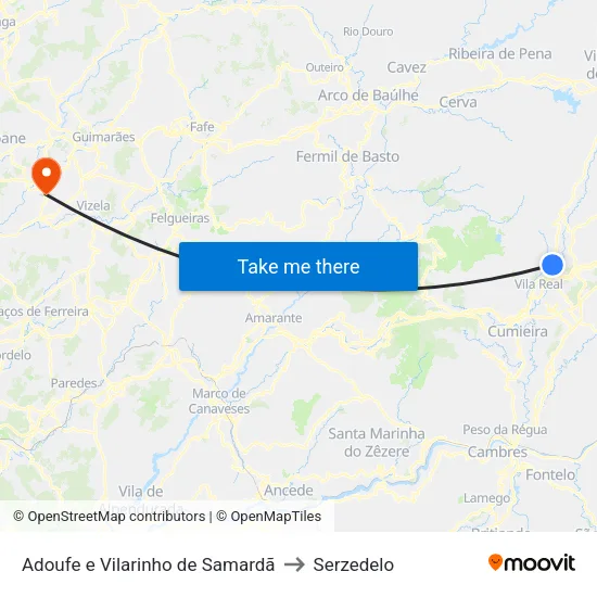 Adoufe e Vilarinho de Samardã to Serzedelo map