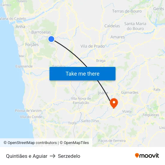 Quintiães e Aguiar to Serzedelo map