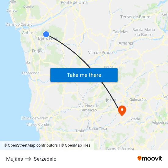 Mujães to Serzedelo map
