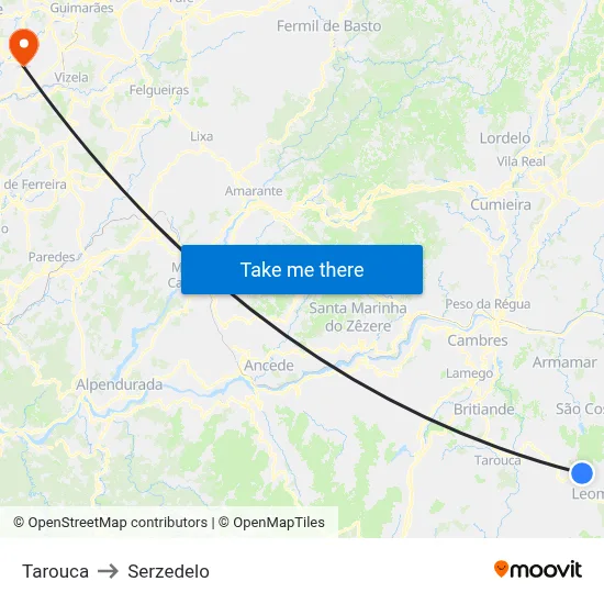 Tarouca to Serzedelo map