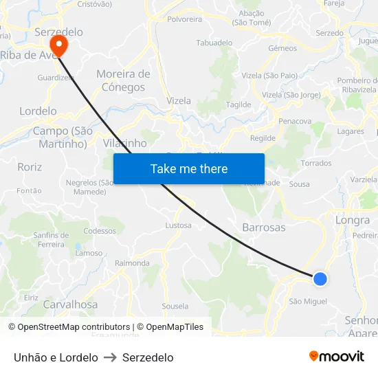 Unhão e Lordelo to Serzedelo map