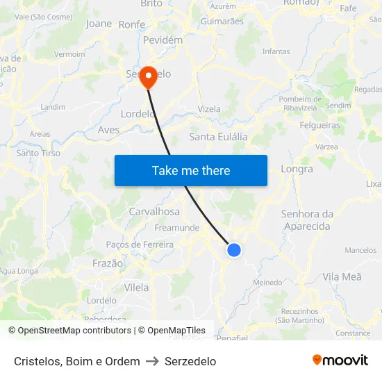 Cristelos, Boim e Ordem to Serzedelo map