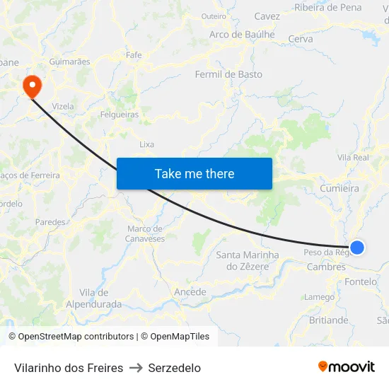 Vilarinho dos Freires to Serzedelo map
