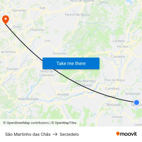 São Martinho das Chãs to Serzedelo map