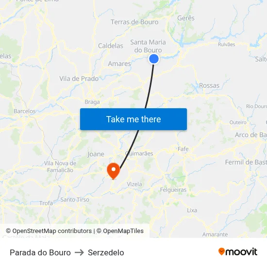 Parada do Bouro to Serzedelo map