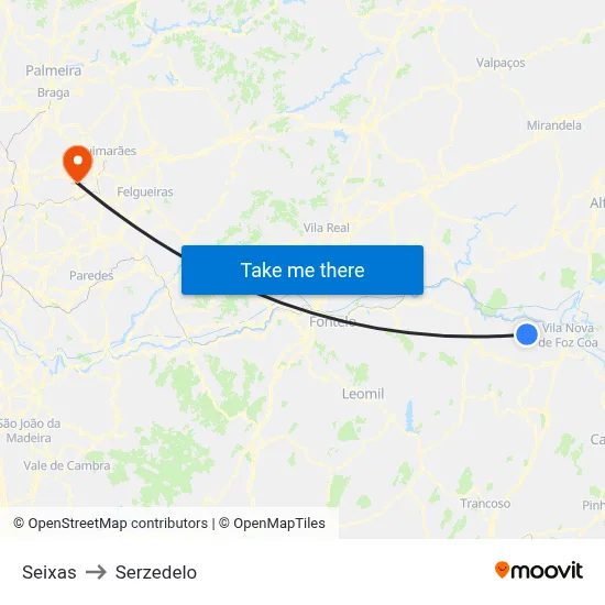 Seixas to Serzedelo map