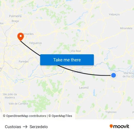 Custoias to Serzedelo map