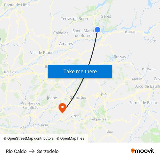 Rio Caldo to Serzedelo map
