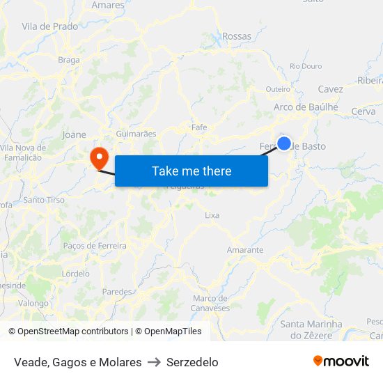 Veade, Gagos e Molares to Serzedelo map