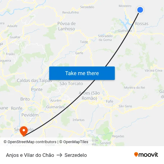 Anjos e Vilar do Chão to Serzedelo map