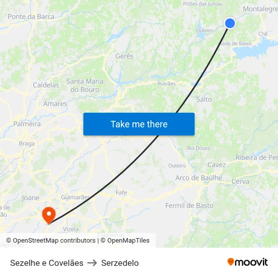 Sezelhe e Covelães to Serzedelo map