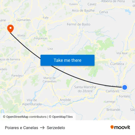 Poiares e Canelas to Serzedelo map
