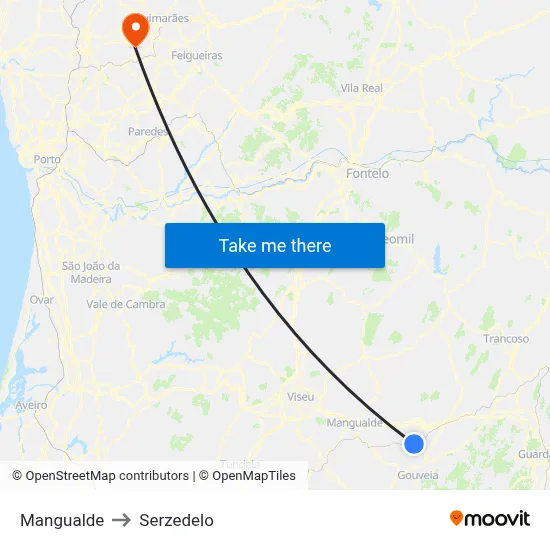 Mangualde to Serzedelo map