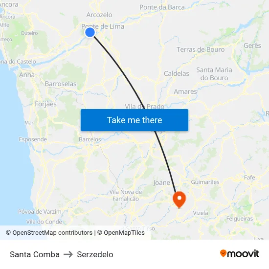 Santa Comba to Serzedelo map